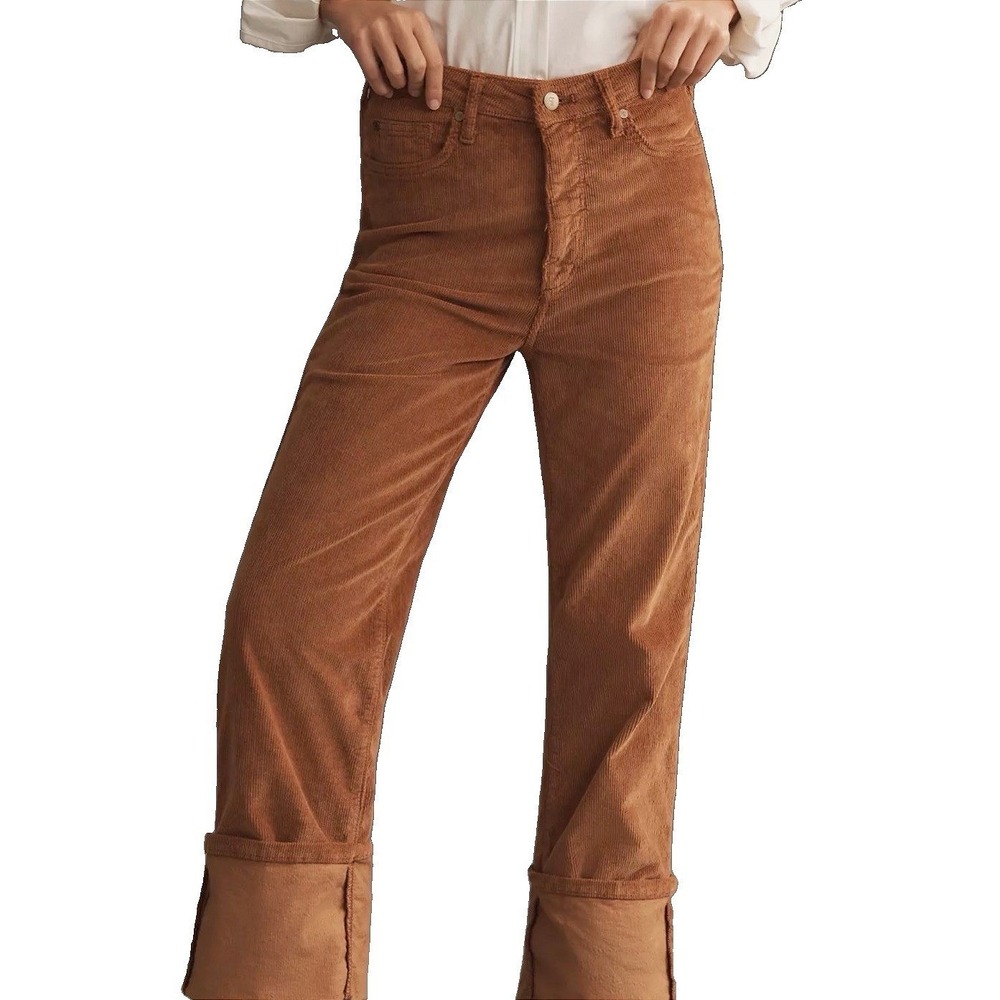 Pilcro Corduroy Wide-Leg Trousers in Rust Brown